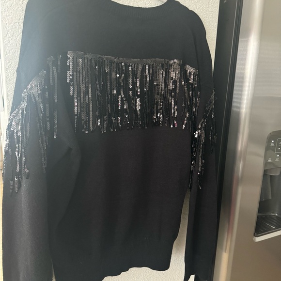VICI Western Glam Knit Fringe Sequin Sweater Pullover in Black - XL - Picture 5 of 5